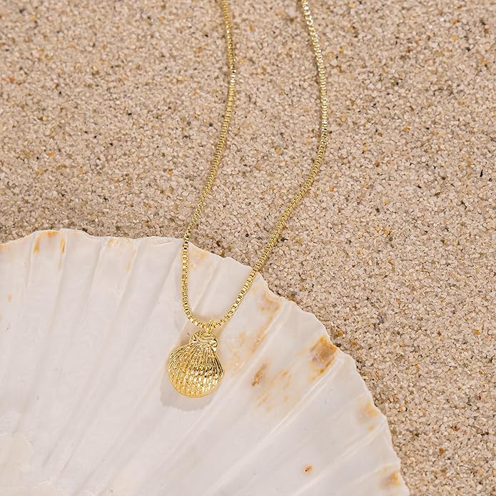 Gold Necklace for Women-14K Gold Plated Bow,Dragon,Shell, Palm Tree, Seahorse, Conch Shell,Sardines, Cowboy Boot,Bat,Bunny Pendant Beachy Jewelry for Women Gifts