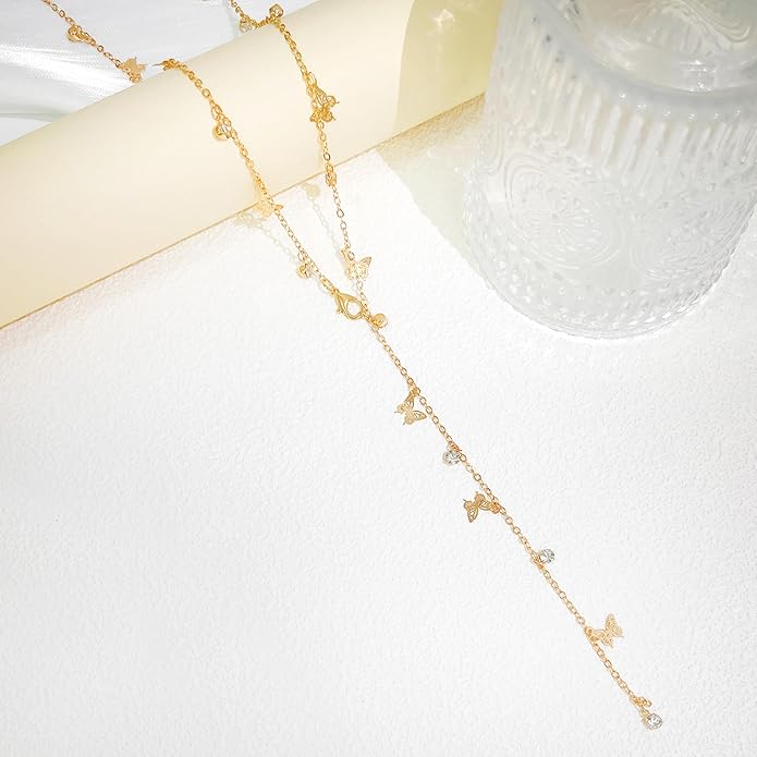 Irregular Y2k Long Y-shaped Necklace with Zircon Inlaid Sparkling Brick Tassel Pendant Double-Layer Chain High-end Fashion Accessory Women's