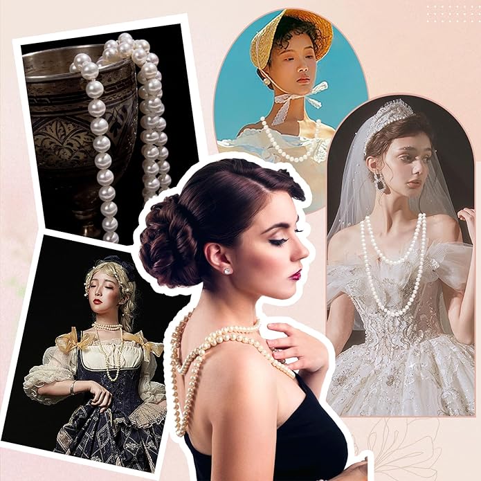 Long White Pearl Necklace 150cm/59 Adjustable Multi-Strand Faux Pearls for Women, Bridal Wedding Vintage Gatsby Jewelry for Party & Elegant Events