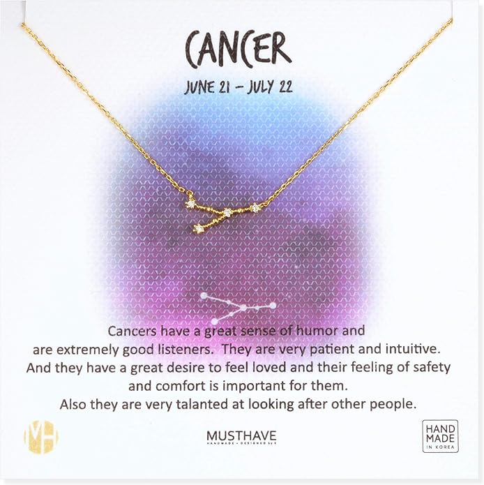Zodiac 18K Gold Plated CZ Necklace With Message Card, Yellow Gold Color, Anchor Chain, Best Gift Necklace, Size 16 inch + 2 inch Extender, Pendant, Constellation, Gift Card