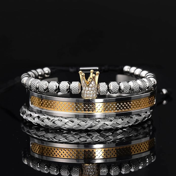 WFYOU 3PCS Stainless Steel Bracelets for Men Gold Roman Numeral Bangle Bracelet Twisted Cable Bracelet Adjustable Cuff Bracelet Mens Luxury Jewelry Bracelets Gifts