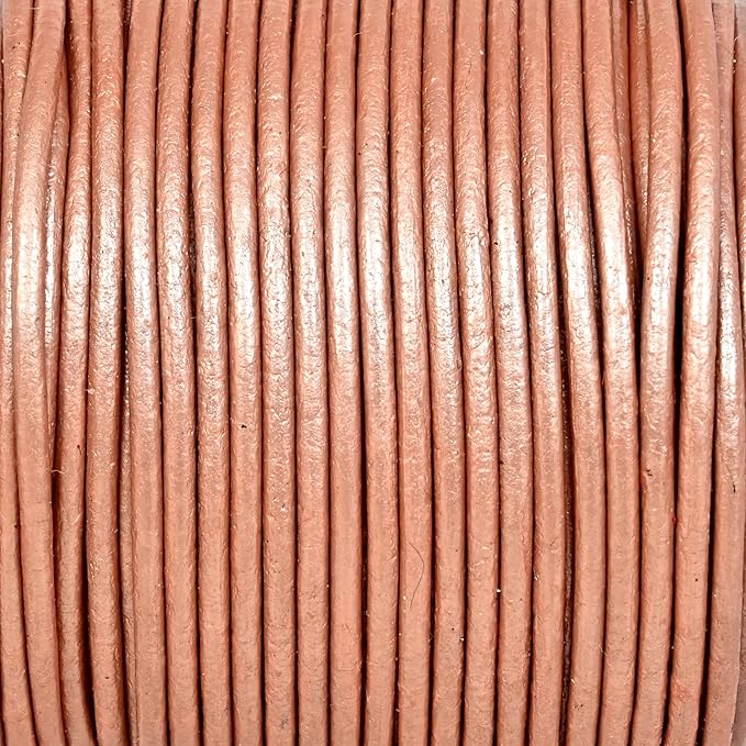 GENIQUE Real/Genuine Round Leather String Cord for Necklace, Bracelets, Jewelry, Kumihimo Braiding, DIY Projects (20 Metres) (1.5mm, Rose Gold Metallic)