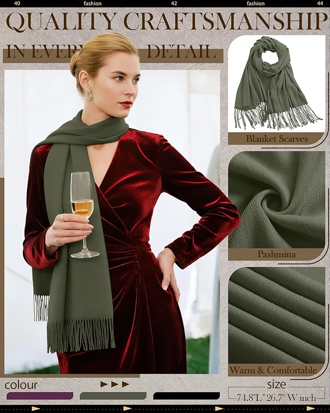 Oakgarden 3 Pack Winter Scarf for Women Pashmina Scarves Shawl Wraps Bridesmaid Gifts for Evening Dresses