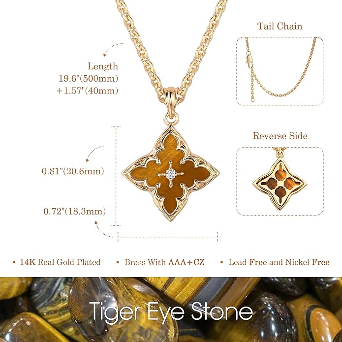 Fettero Gold Clover Necklace for Women Dainty 14K Gold Plated CZ Pendant Necklace Adjustable Chain Choker Charm Colorful Clover Pendant Lucky Necklaces for Women Jewelry