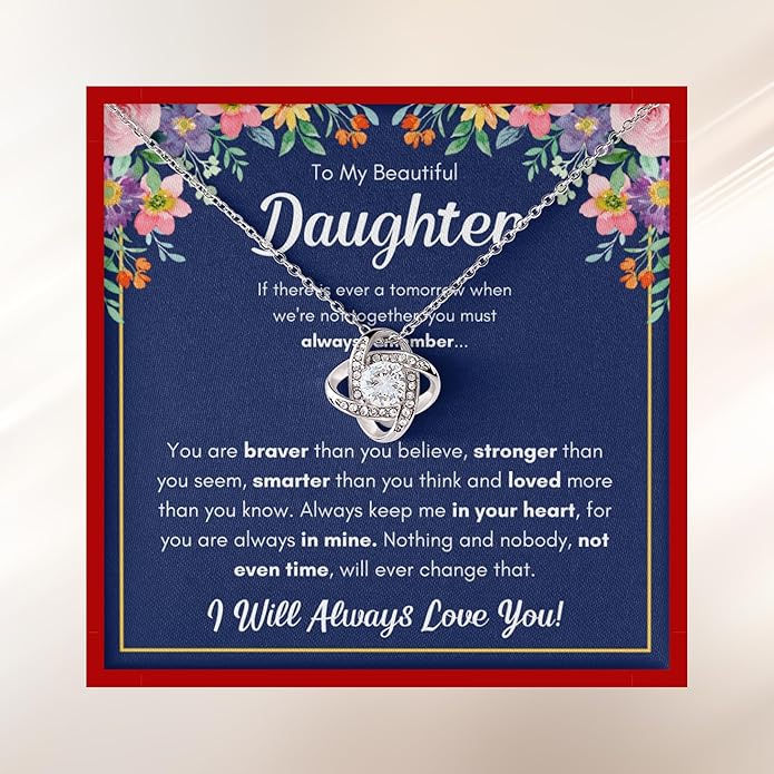 To My Beautiful Daughter Necklace from Mom & Dad | Cubic Zirconia Pendant with Heartfelt Message Card & Gift Box | Daughter Birthday, Graduation, Christmas Jewelry Gift from Parents