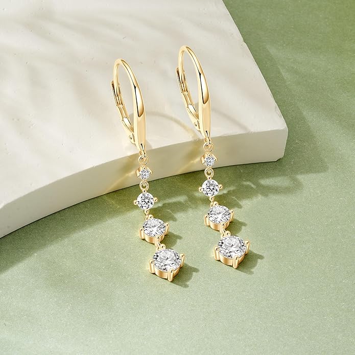 Moissanite Drop Dangle Earrings for Women 925 Sterling Silver Leverback Earring D-E Color VVS1 Clarity Hypoallergenic Jewelry Promise Birthday Christmas with Certificate