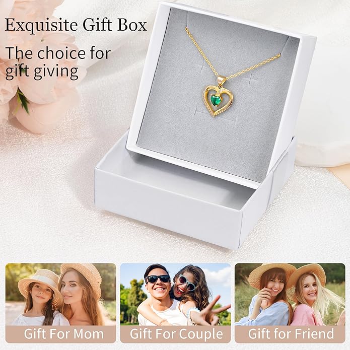 Easycosy Custom Name Necklace with Simulated Birthstones Customized Promise Necklace Heart Pendant with Engraved 2-6 Names - Anniversary Birthday Christmas Jewelry Gifts for Women Wife Mom Grandma
