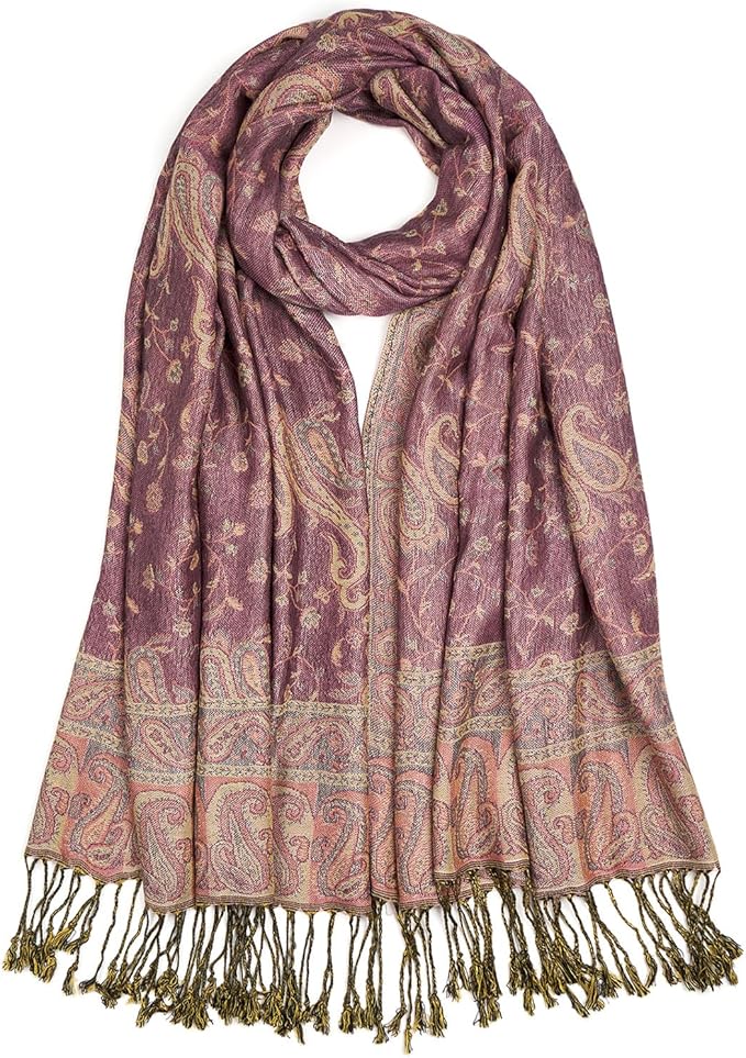 QIUTIMIY Paisley Pashmina Shawl Wrap Women Reversible Vintage Jacquard Pashmina Rave Scarf with Fringe for Evening, Wedding