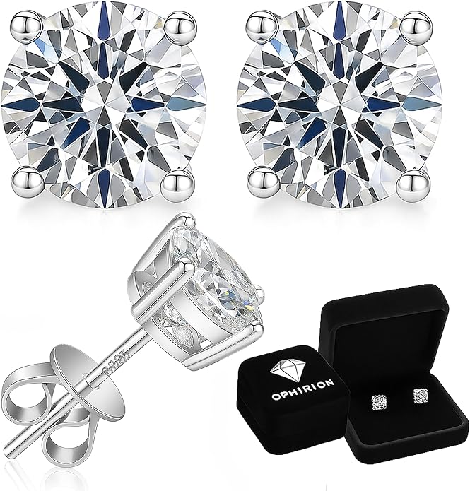 Moissanite Stud Earrings for Women & Men, D Color, VVS1, 925 Sterling Silver, White Gold Plated, Hypoallergenic, GRA Certified, Gift Box Included (0.6; 1.0; 1.6; 2.0 CTW)