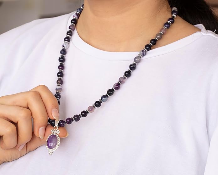 Natural Carnelian Agate Silver Pendant, Genuine Black Onyx Beaded Necklace, Gemstone Strong Necklace, 18x13 Cabachon, Fashion Dainty Jewelry, Healing Crystal Chakra Necklace, Minimalist Necklace