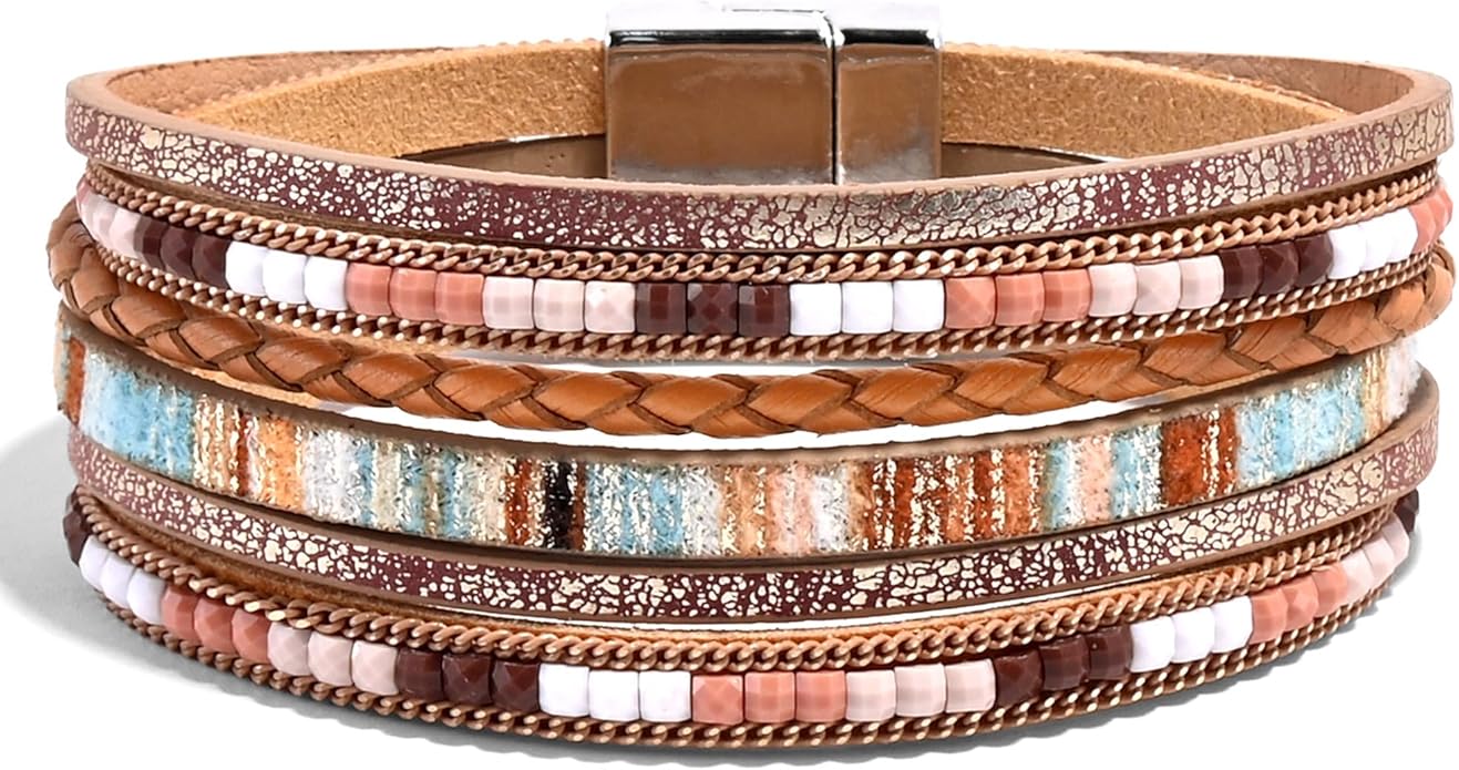 VIBILIA Boho Leather Wrap Bracelets for Women Multi-Layer Bracelets with Strong Clasp Jewelry for Women