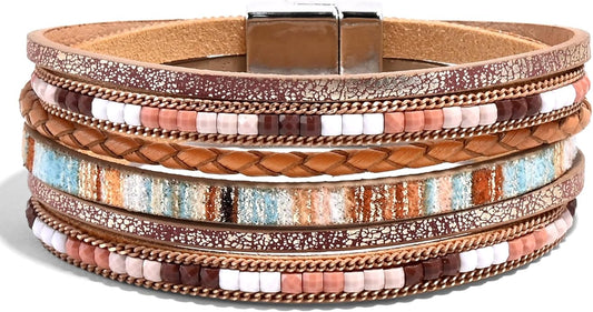 VIBILIA Boho Leather Wrap Bracelets for Women Multi-Layer Bracelets with Strong Clasp Jewelry for Women