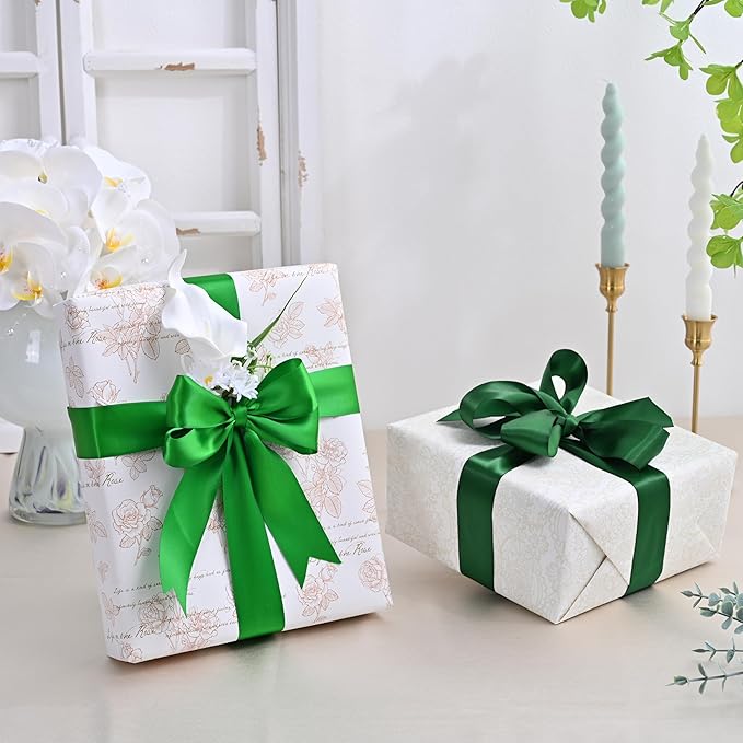 LEEQE Double Face Emerald Green Satin Ribbon 1-1/2 inch X 50 Yards Polyester Emerald Green Ribbon for Gift Wrapping Very Suitable for Weddings Party Invitation Decorations and More