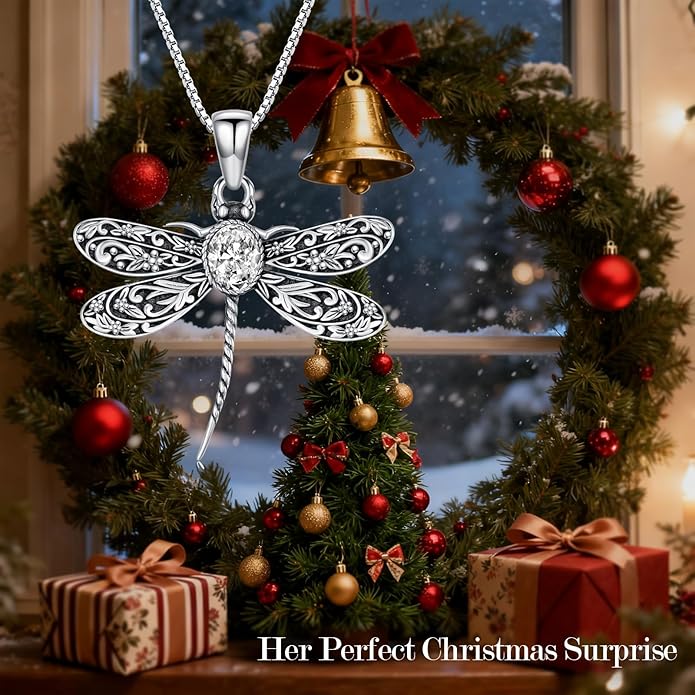 Vintage Dragonfly Necklace for Women 925 Sterling Silver, Oval Birthstone Dragonfly Pendant Boho Jewelry Birthday Gift for Her, Mom, Grandma