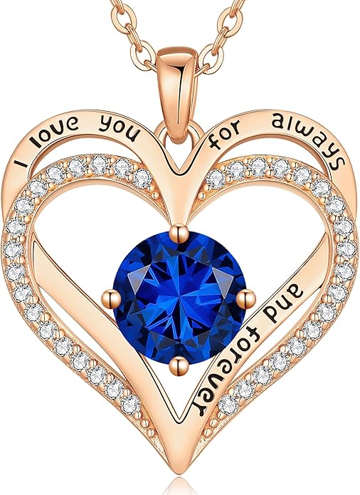 LOUISA SECRET Love Heart Birthstone Necklaces for Women, Birthday Gift for Girlfriend, Anniversary Jewelry Gift for Wife Her, 925 Sterling Silver Women Pendant Necklace, Mother's Day Christams Gift
