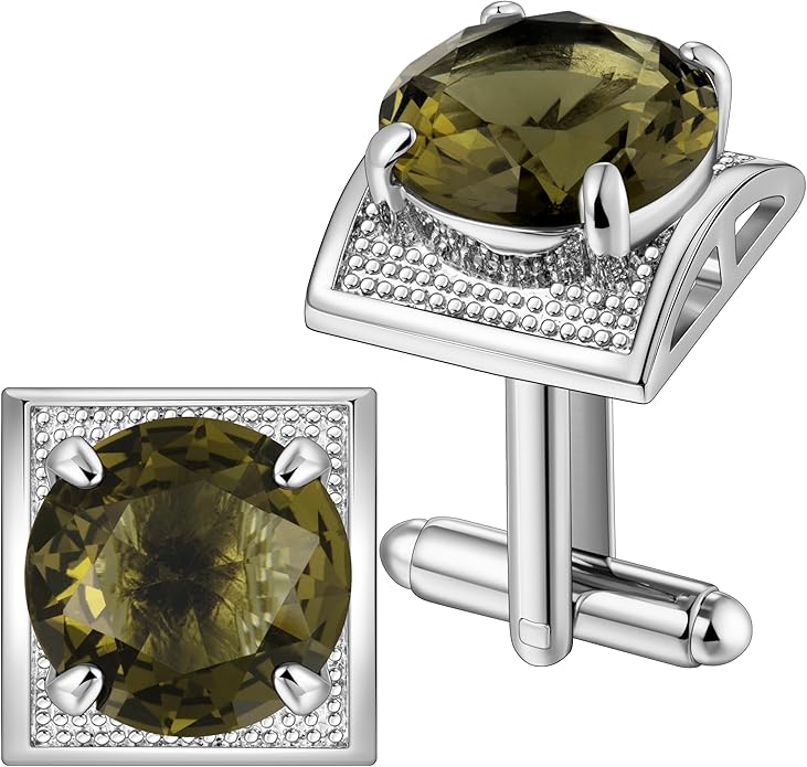 HAWSON Large Silver Birthstone Cuff Links Mens, Colorful Gem Cufflinks for Shirt Suit Accessories, Birthday Anniversary Wedding Gifts for Groommens Husband Father