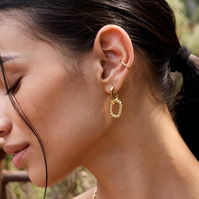 Ana Luisa Ash Double Hoop Earrings for Women - 14K Gold Plated, Silver & Two-Tone Drop Dangle Hoop Earring - Trendy Paperclip Link Huggie Hoop - Hypoallergenic, Water-Resistant & Tarnish-Free Jewelry