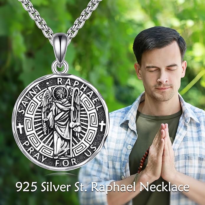 YFN Patron Saint Necklace Sterling Silver Amulet Medal Pendant Religious Protector Jewelry Gifts for Women Men