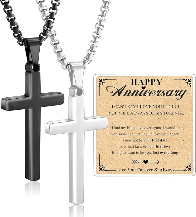 Valentines Day Matching Couple Stuff Cross Necklaces Idea Gifts for Men Women, Anniversary Birthday Engagement Gifts for Couple Boyfriend Girlfriend Husband Wife Love You Forever Cross Necklaces