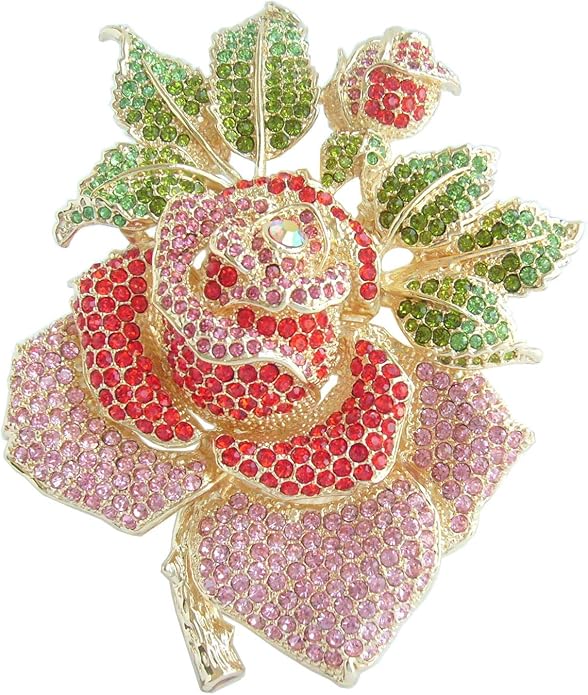 Gorgeous Wedding 5.32" Big Rose Flower Brooch Pin Austrian Crystal Pendant BZ2994