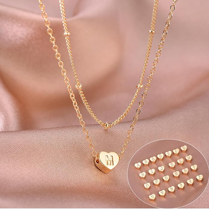 Yanoda Initial Ankle Bracelets for Women, 14K Gold Plated Waterproof Dainty Layered Heart Letter Initial Anklets Personalized Gifts
