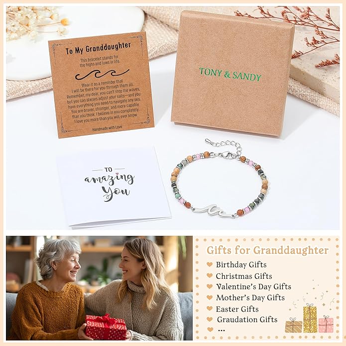 TONY & SANDY Friend Gifts for Women, Stocking Stuffers for Women, Sister Gifts from Sister, Wave Bracelet, Birthday Gifts for Woman, Bestie Friendship Bracelets, Unique Gifts for Her