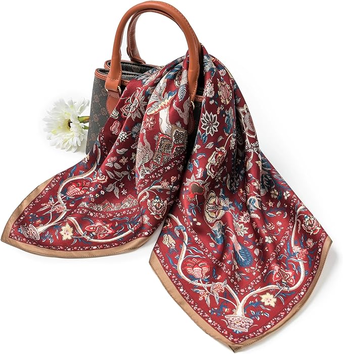 ANDANTINO 100% Mulberry Silk Square Scarf for Hair-25.6" X25.6'' Women Men Natural Silk Neckerchief Digital Printed Headscarf