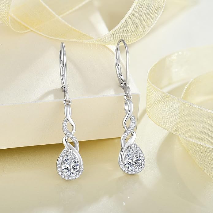 Infinity Dangle Drop Earrings for Women 925 Sterling Silver Teardrop Leverback Earrings Birthstone Jewelry Gifts for Women Wife Girlfriend Mother Daughter Her