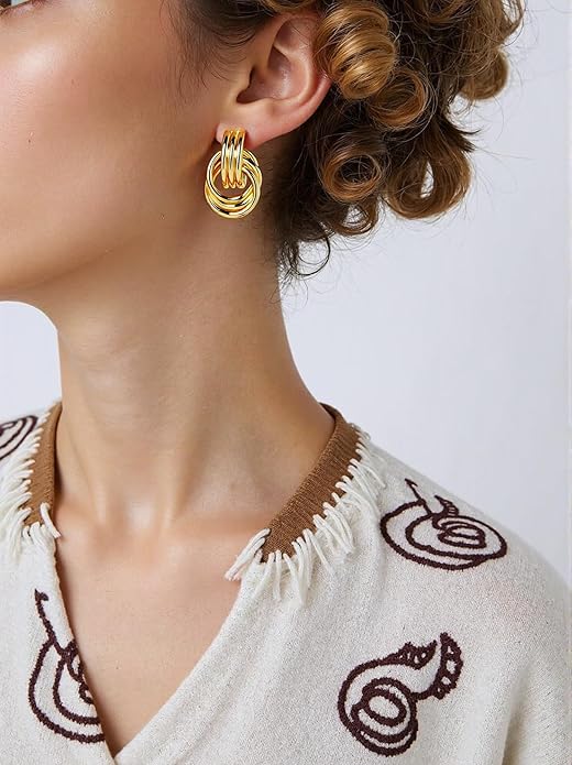 Trendy 14K Gold Plated Knot Earrings are Thick and Charming Pendant Earrings for Women They are Lightweight Hypoallergenic Fashion Accessories Jewelry Gifts for Women