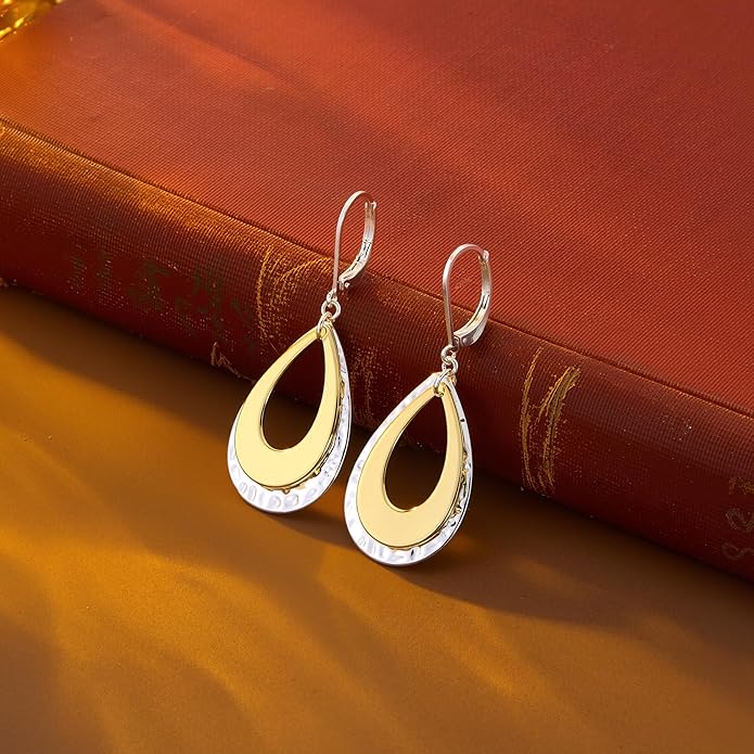 925 Sterling Silver Teardrop Dangle Earrings for Women Hammered Layer Drop Dangle Earrings Jewelry Hypoallergenic Boho Teardrop Leverback Dangle Earings for Jewelry Gifts