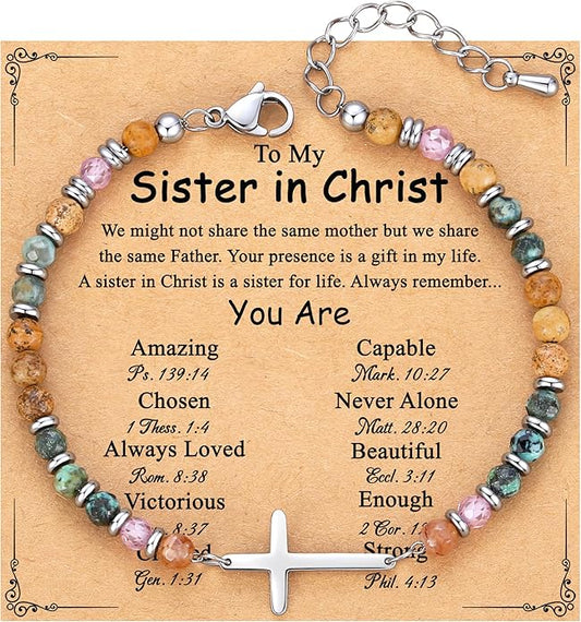 TONY & SANDY Christian Cross Bracelet for Women, Stocking Stuffers for Women, Confirmation Baptism Easter Gifts, Unique Gift for Friends Daughter Mom Sister in Christ on Birthday Christmas
