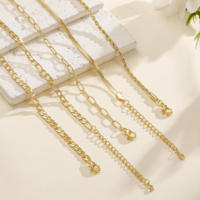 Ritach Ankle Bracelets for Women - Silver/Gold Plated Stainless Steel Anklets for Women Waterproof Layered Cuban Link Figaro Chain Heart Anklets Set Summer Beach Jewelry Gifts