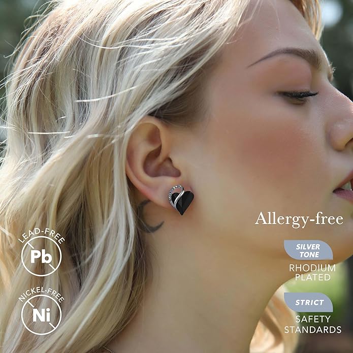 Earrings for Women, Mothers Day Gift for Mom, Heart Birthstone Crystal Stud Earring, Silver Plated Birthday Jewelry