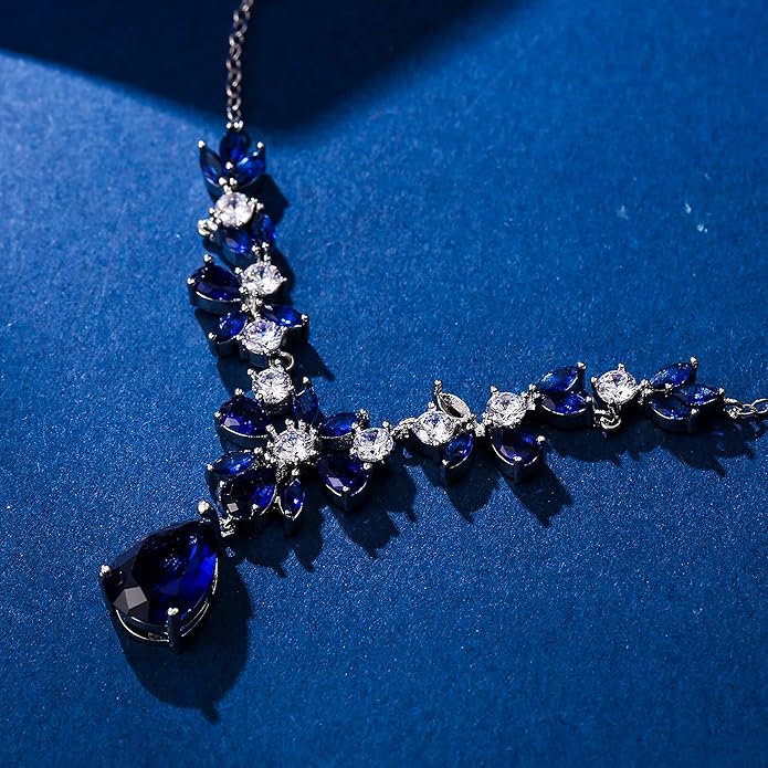 EleQueen Women's Wedding Bridal Jewelry Set for Brides Bridesmaids, Silver/14K Gold/Rose Gold Plated Cubic Zirconia Teardrop Necklace Dangle Earrings Bracelet Sets for Party Prom