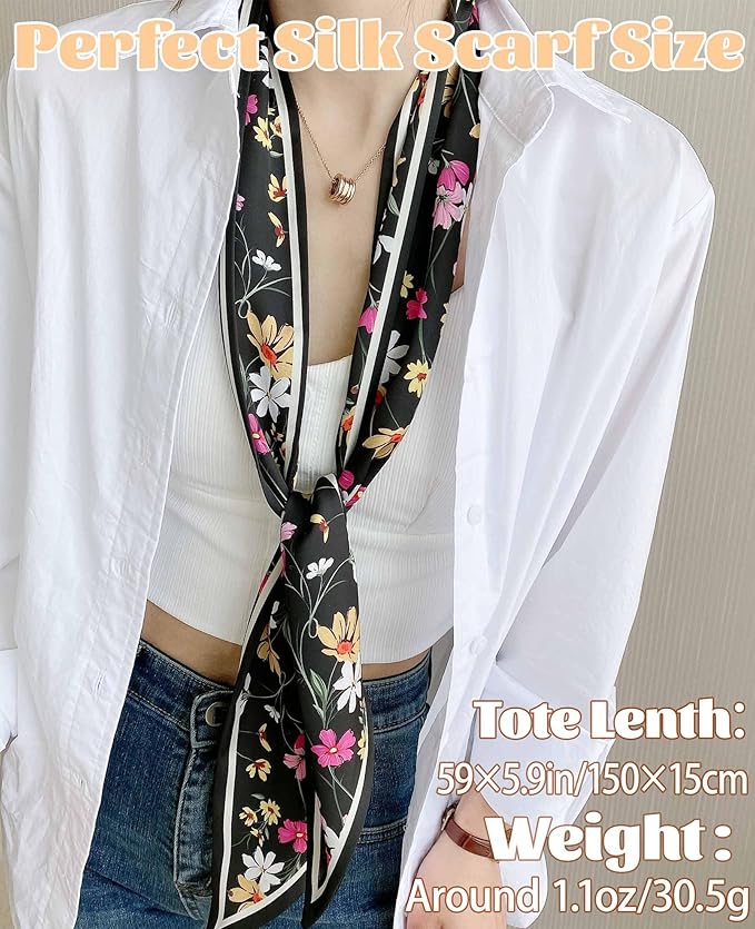 kcctoo 59" Mulberry Silk Like Head Scarf Women's Fashion Square Neck Satin Scarfs for Bag Hair Scarves Gift 59 * 5.9”