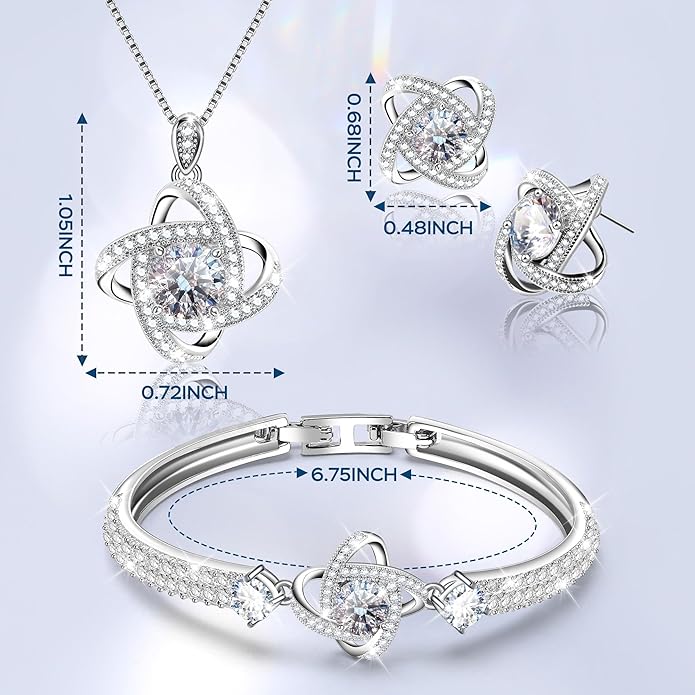 Celestiluck Crystal Jewelry Sets For Women 18K White Gold Plated Bracelet Necklace and Earrings Sets for Wife Girlfriend or Mothers Idea Gift for Special Women in Life