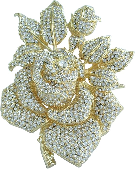 Gorgeous Wedding 5.32" Big Rose Flower Brooch Pin Austrian Crystal Pendant BZ2994