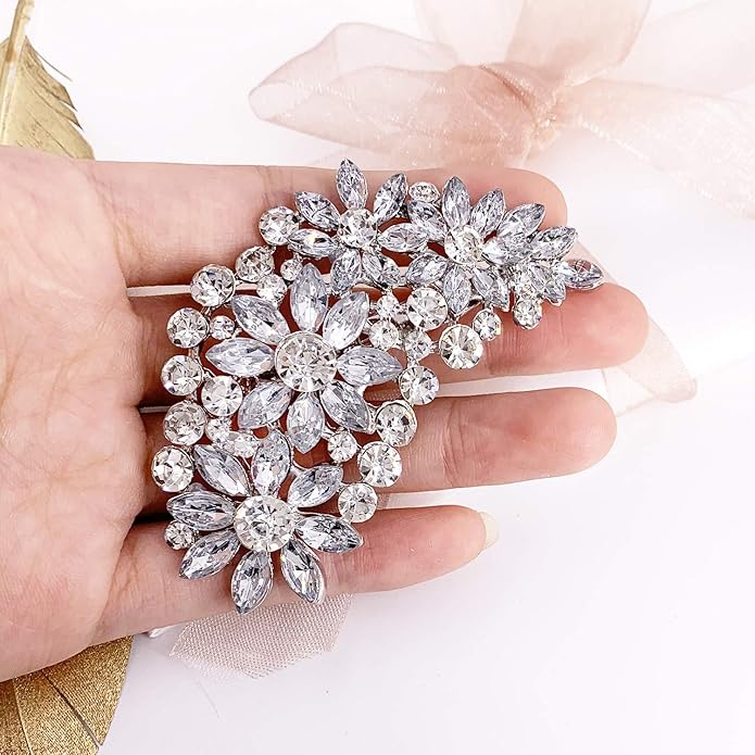 LAXPICOL Vintage Austrian Crystal Flower Leaf Bouquet Clusters Large Big Brooch Pin for Women Gold Tone