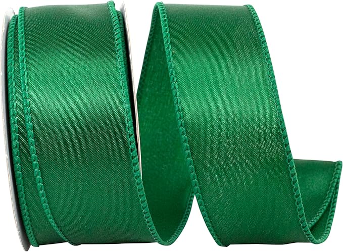 Reliant Ribbon 92575W-510-09F Satin Value Wired Edge Ribbon, 1-1/2 Inch X 10 Yards, Emerald