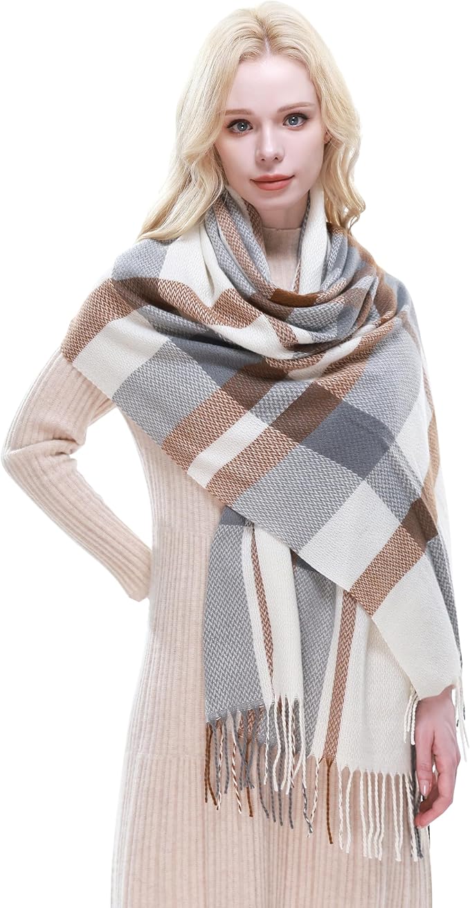 RIIQIICHY Plaid Scarf for Women Fall Winter Pashmina Scarves Wraps for Cold Weather Warm Large