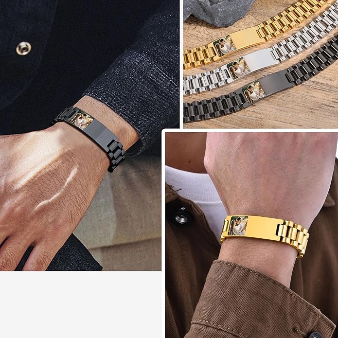 VNOX Masculine Watch Band Stainless Steel Link Bracelet Personalized Jewelry Gift for Men DAD Father Husband Boyfriend