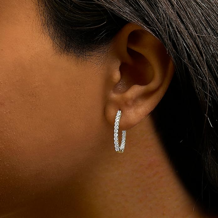 14K White or Yellow Gold 1.0 Cttw Oval Lab Grown Diamond Hoop Earrings