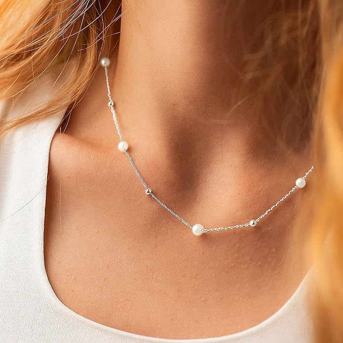 SmileBelle Pearl Necklaces for Women, Daisy Pearl Choker as Y Shaped Pearls Jewelry Gold Heart Necklace for Anniversary Birthday Gifts White Baroque Necklace as Wedding Jewelry