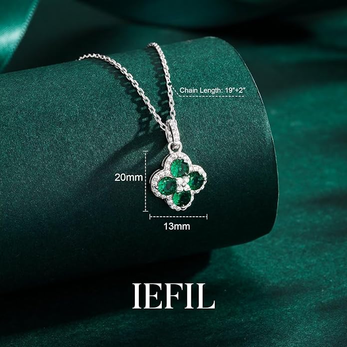Iefil Valentines Day Gifts for Her - 925 Sterling Silver Birthstone Clover Necklace for Women, Anniversary Birthday Gifts for Women Wife Girlfriend Mom