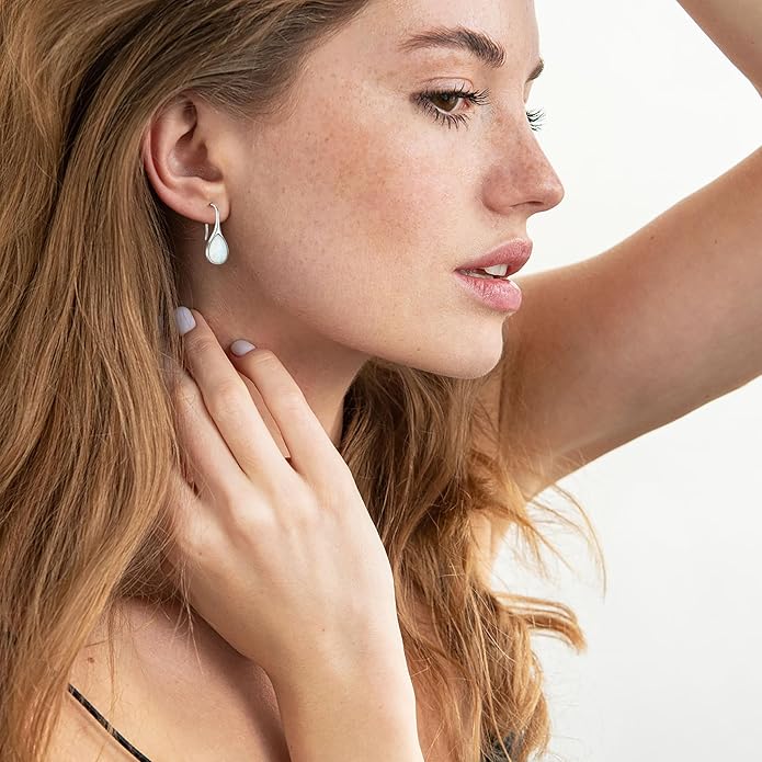 Opal Earrings 925 Sterling Silver Hook Drop Teardrop Gemstone Earrings October Birthstone Dangle Earrings Jewelry Gift for Women