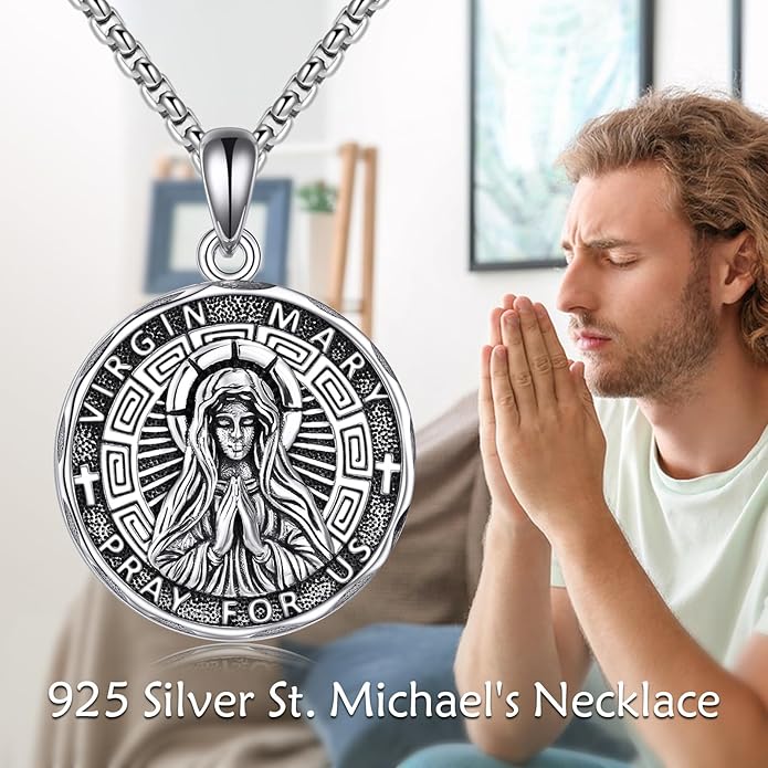 YFN Patron Saint Necklace Sterling Silver Amulet Medal Pendant Religious Protector Jewelry Gifts for Women Men