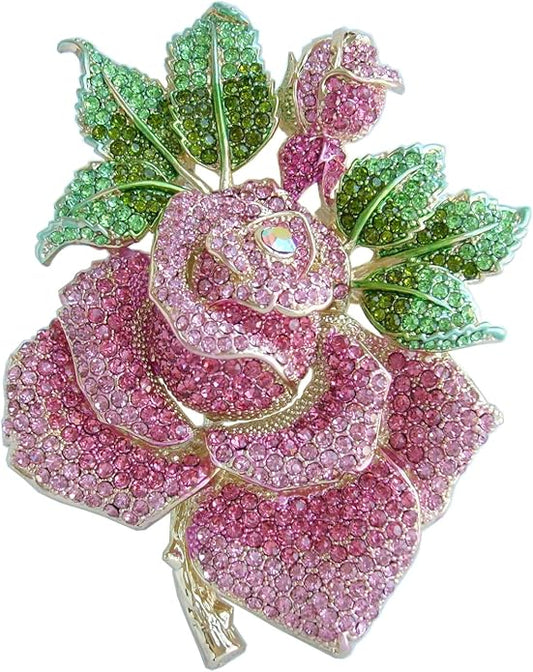 Gorgeous Wedding 5.32" Big Rose Flower Brooch Pin Austrian Crystal Pendant BZ2994
