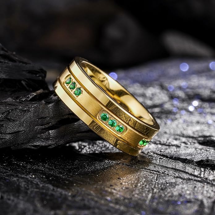 King Will Mens Tungsten Wedding Band with Cubic Zircon Inlay 7mm/8mm Flat Cut Comfort Fit Engagement Rings