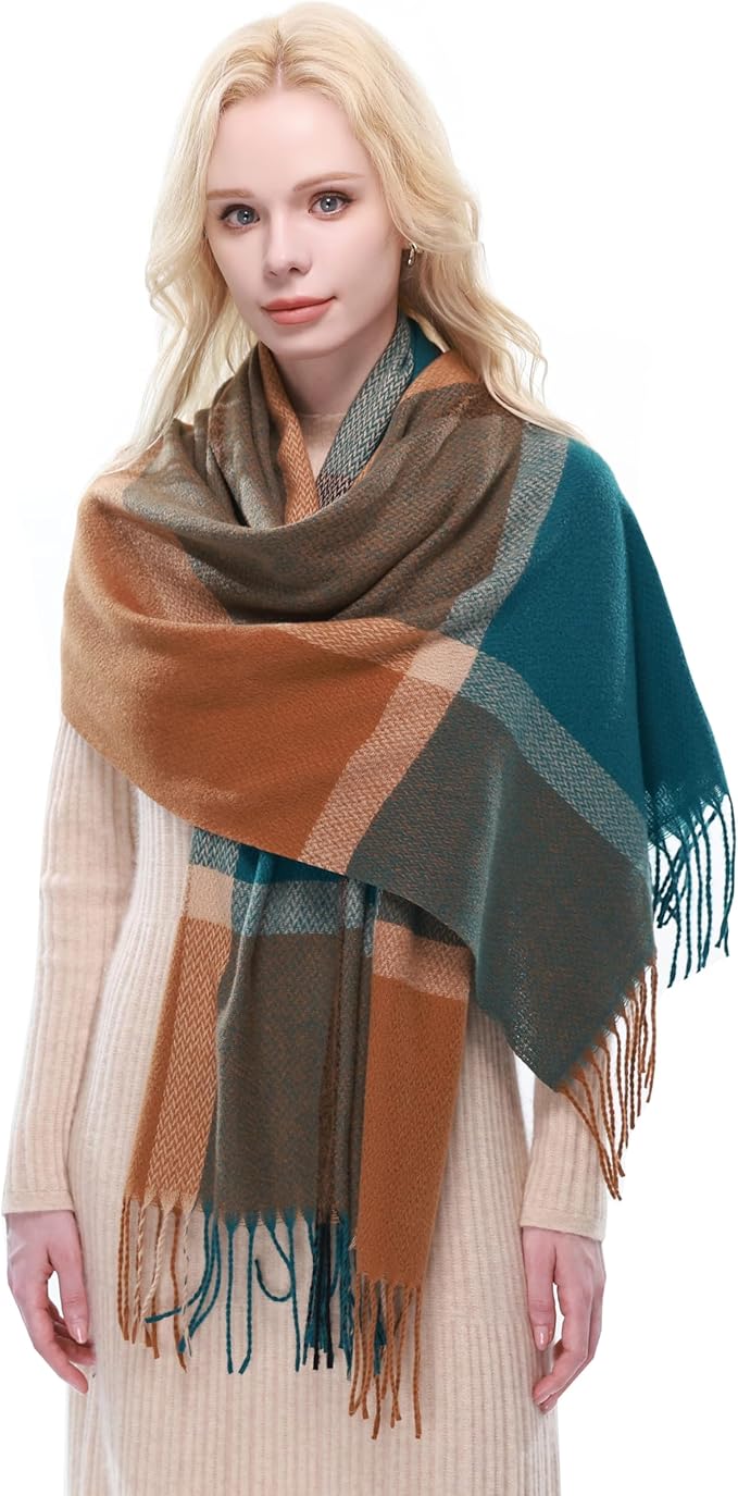RIIQIICHY Plaid Scarf for Women Fall Winter Pashmina Scarves Wraps for Cold Weather Warm Large