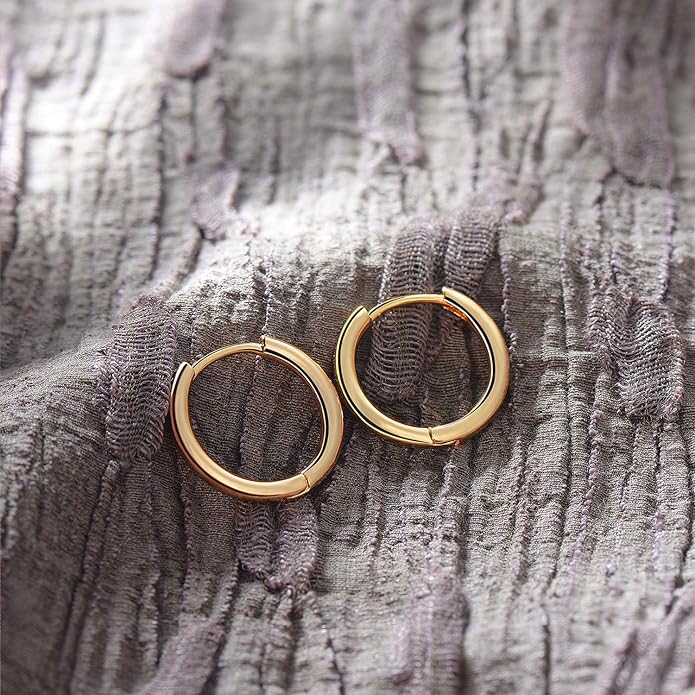 Gold Huggie Hoop Earrings 14K Gold Plated Dainty Chunky Thick Hoop Diamond Cubic Zriconia Inlay Sleeper Tiny Delicate Boho Beach Simple Hypoallergenic Jewelry Gift for Her
